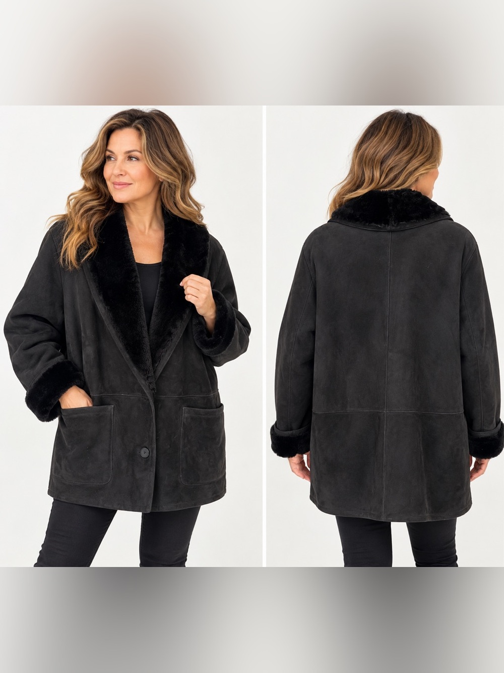 Holt Renfrew Classics Vintage 100% Shearling Coat Black Made in Canada XL.